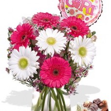 Gerbera Package , Chocolate Box and Its a Girl Helium Balloon