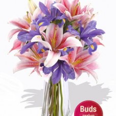 Oriental and Iris Bouquet , 3 Lily and 5 Iris Vase Bouquet